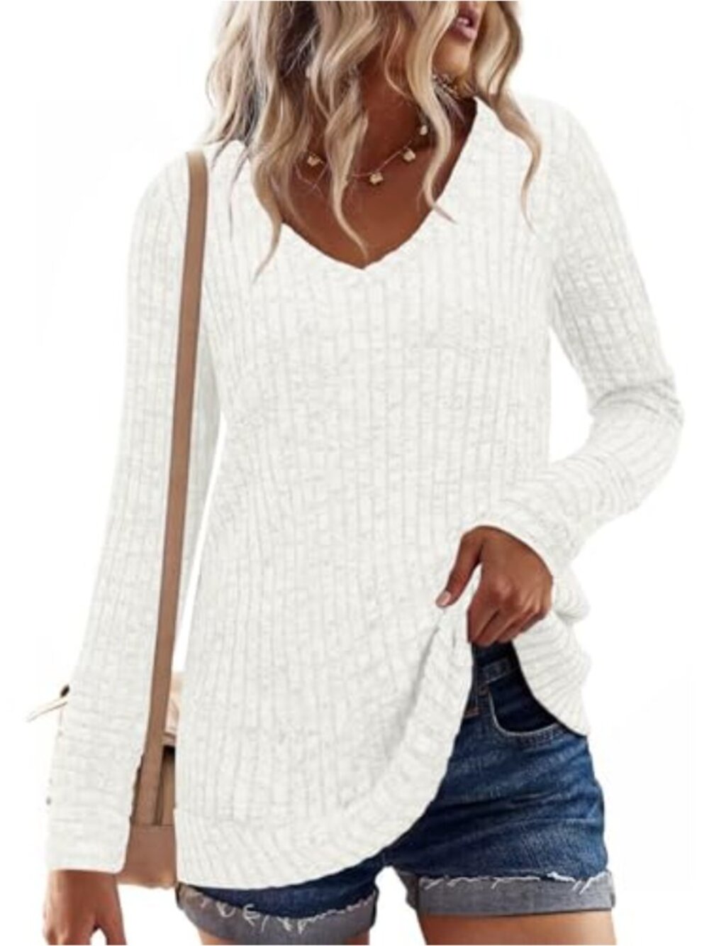 Women's Long Sleeve V-Neck Tunic Sweater Casual Oversized Lightweight Stretchy